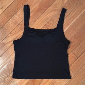 Zara Black Ribbed Square-neck Crop Tank Top